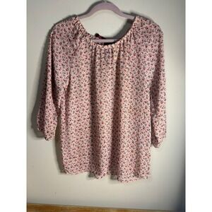 Matilda Jane Pink Floral Swiss Dot Blouse Medium 3/4 Sleeve Back Tie 18623T